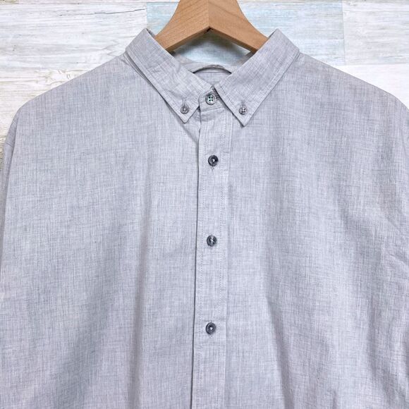 LINKSOUL Long Sleeve Button Down Shirt Gray Solid Lightweight Stretch Mens Large - Picture 2 of 7